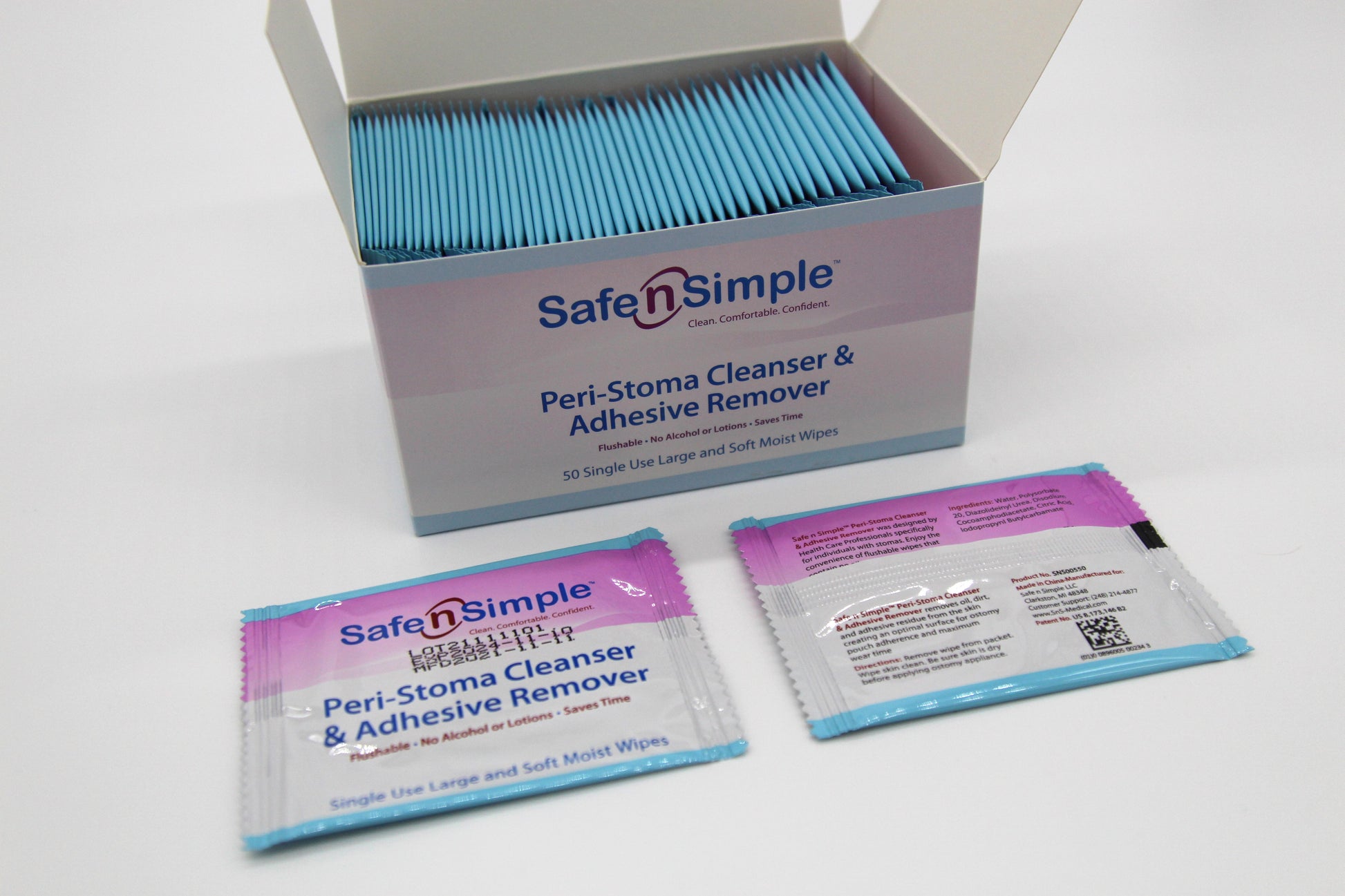Safe n' Simple Adhesive Remover for Skin - 5x7 5 Wipes - Stoma Adhesive  Remover Wipes - Alcohol Free Wipes for Sensitive Skin - No Sting Adhesive  Remover Wipes 