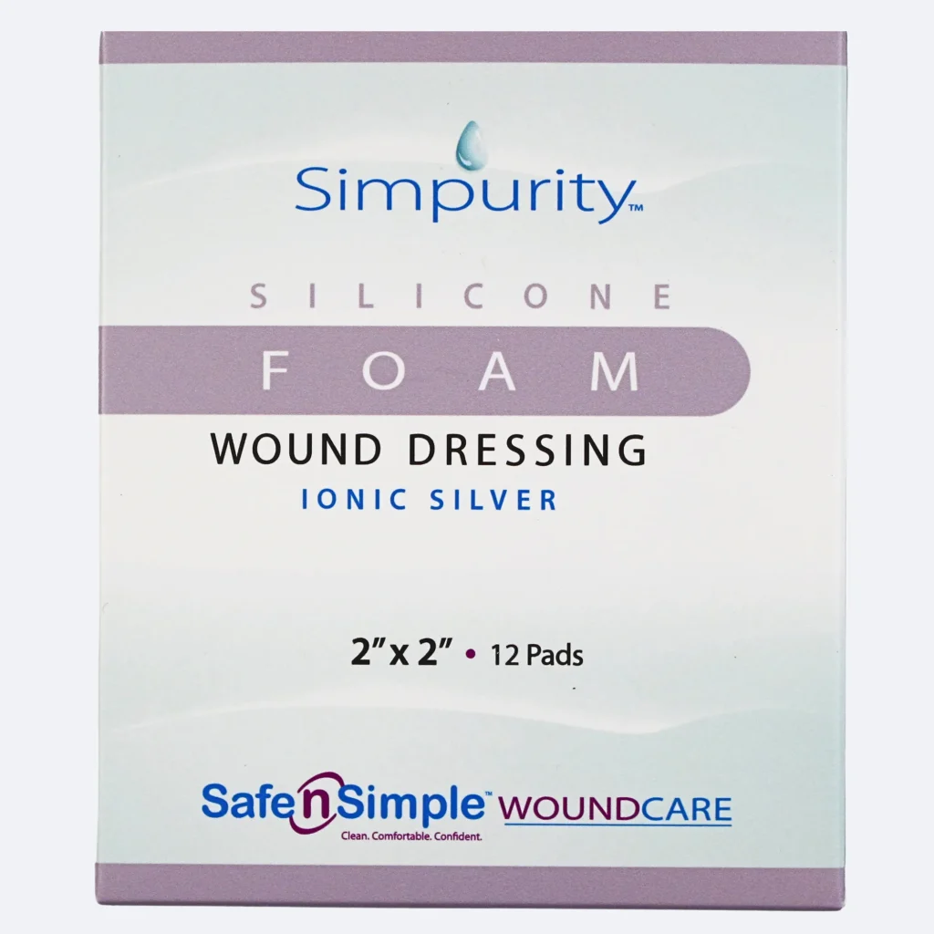 Simpurity Silicone Foam Wound Dressing with ionic silver, 2 x 2 in, 12 pads