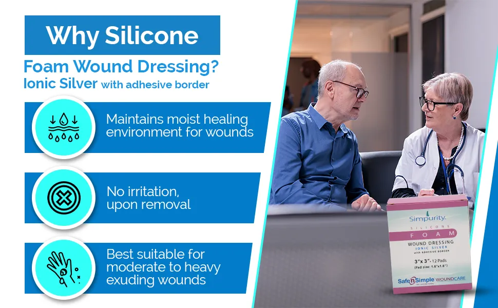 Silver Silicone Foam With Border Wound Dressing