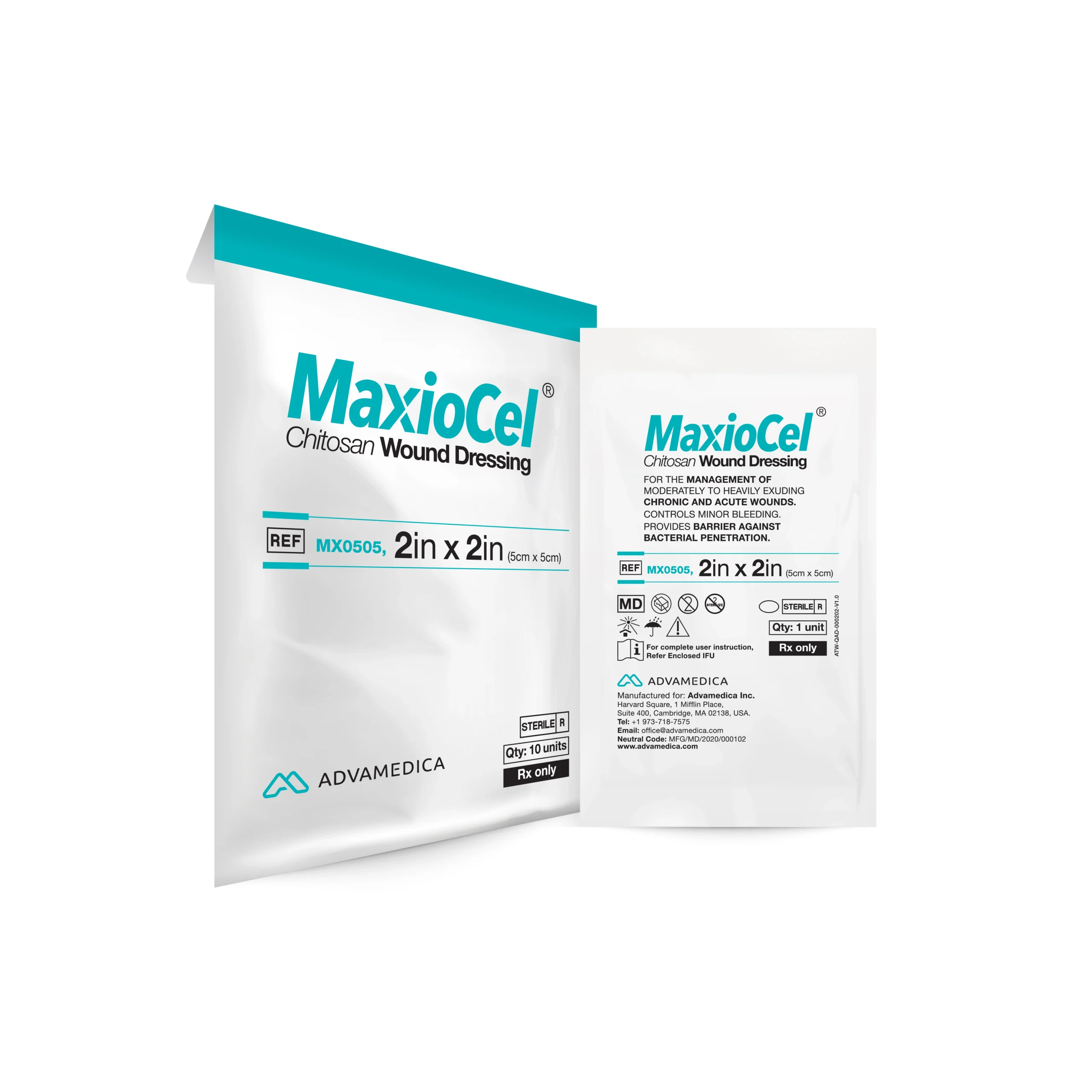 Maxiocel Chitosan Wound Dressings 2" x 2"